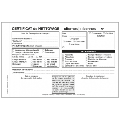 Certificat de nettoyage