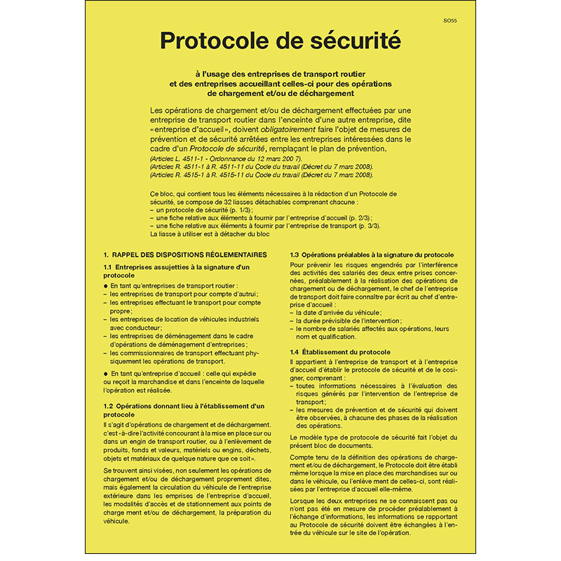 Protocole de sécurité applicable   aux opérations de chargement, déchargement (32 liasses)