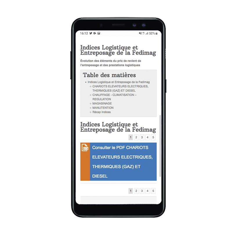 Abonnement d'1 an aux indices logistique et entreposage de la Fedimag version Internet