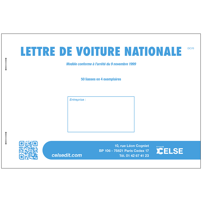 Lettre de voiture nationale vierge - 50 liasses en 4 ex.