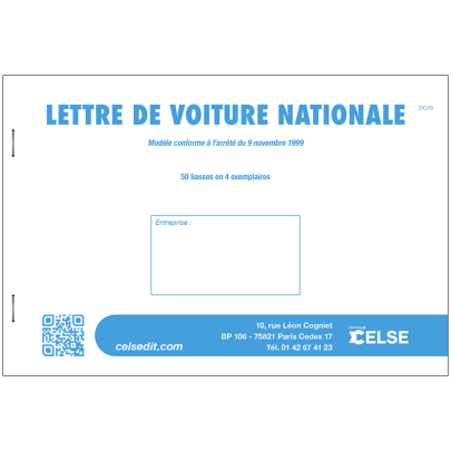 Lettre de voiture nationale vierge - 50 liasses en 4 ex.