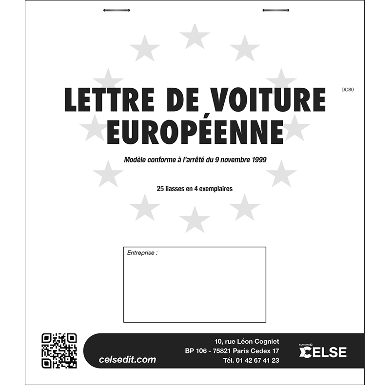 Lettre de voiture européenne vierge - 25 liasses en 4 ex
